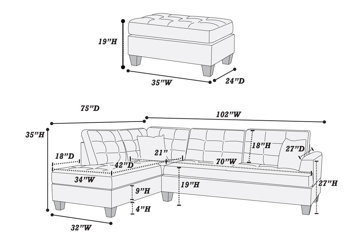Poundex Furniture Item F6855: 3-PC Bobkona Sectional Sofa